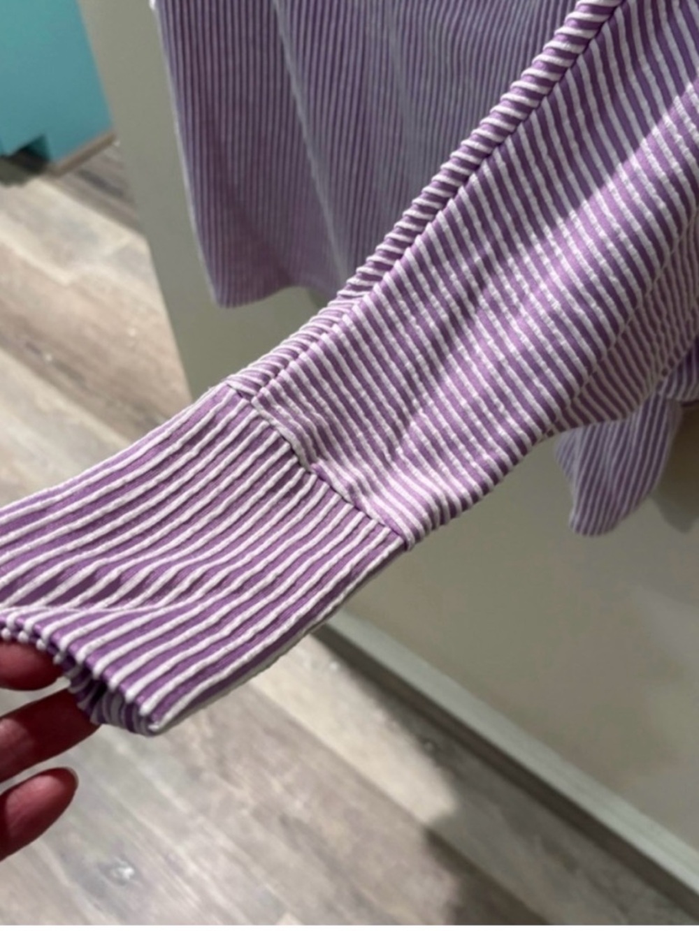 Zenana Outfitters Lavender Striped Cowl Neck Top - Picture 3 of 4